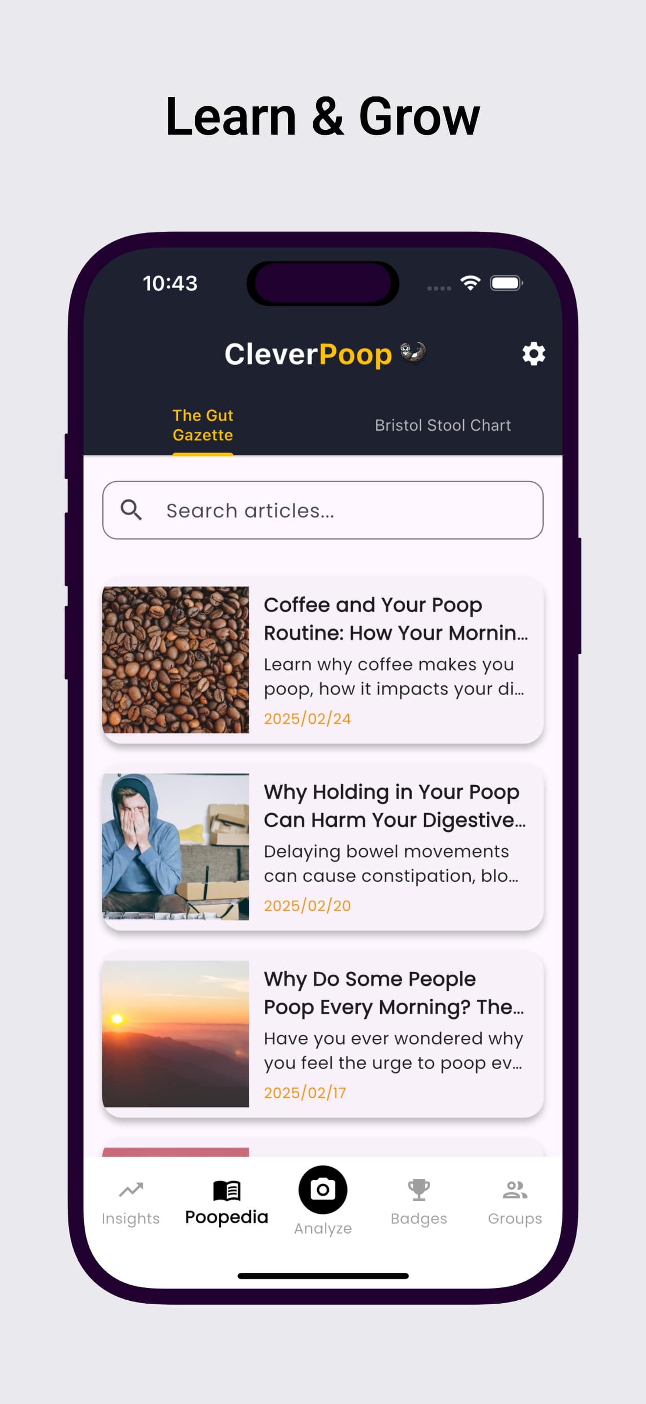 CleverPoop mobile app screens