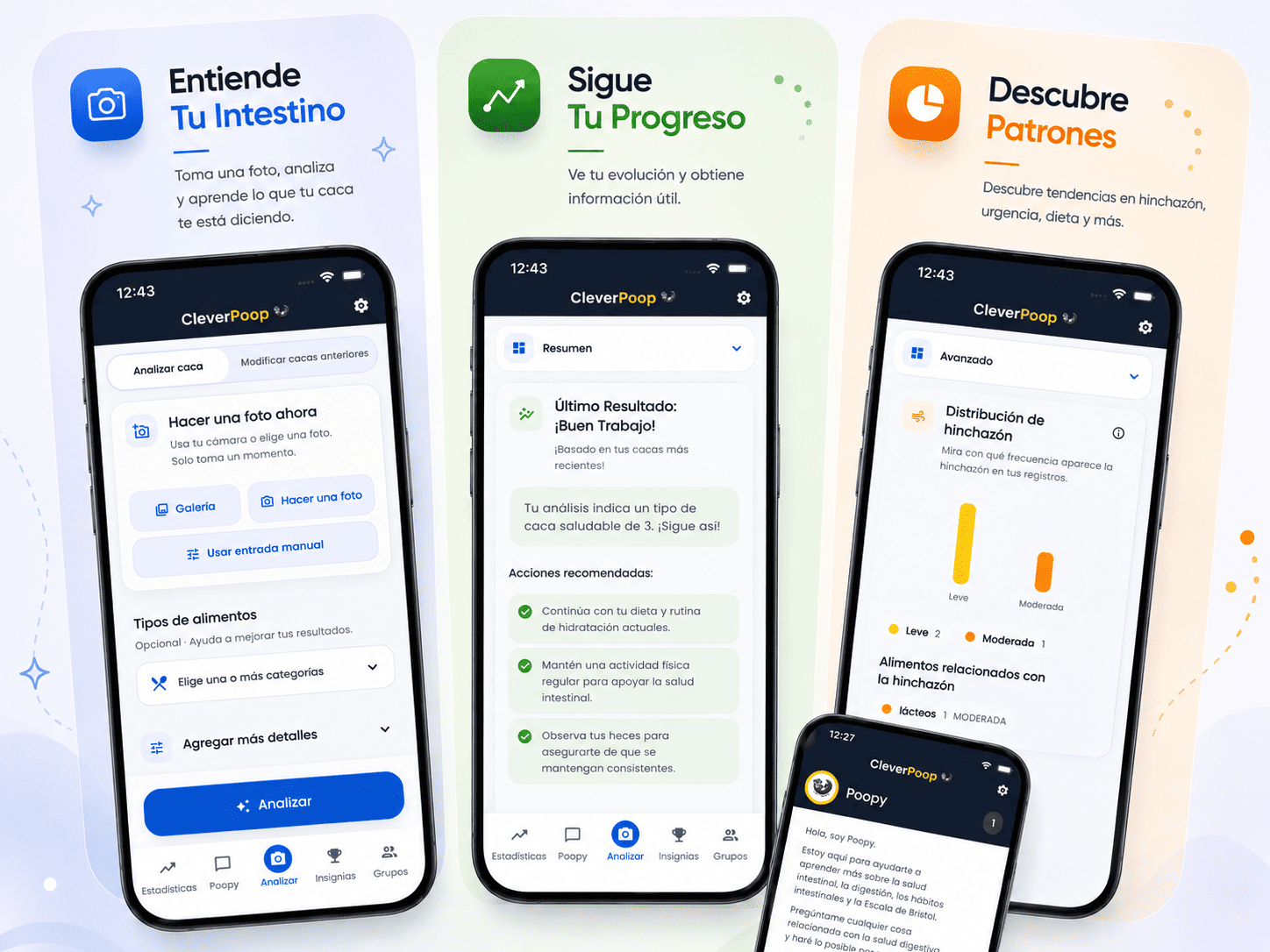 Pantallas de la app CleverPoop