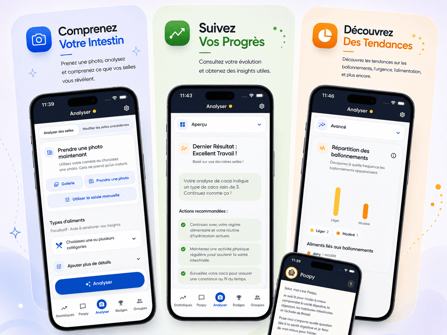 Écrans de l’application mobile CleverPoop
